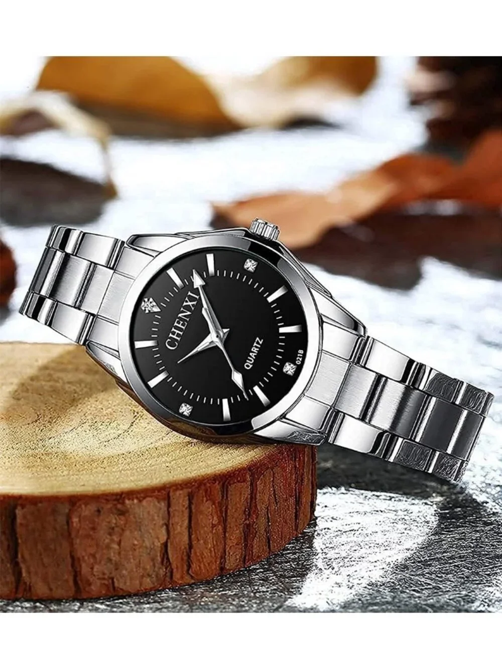 Women's Black Analog Quartz Stainless Steel Luminous Waterproof Dress Watches